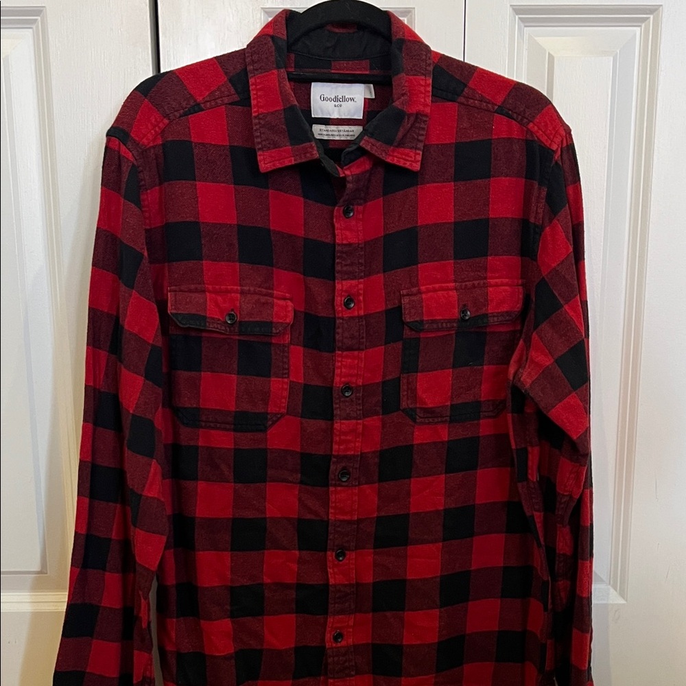 Goodfellow & Co Men’s Red and Black Buffalo Plaid Button-Down Shirt